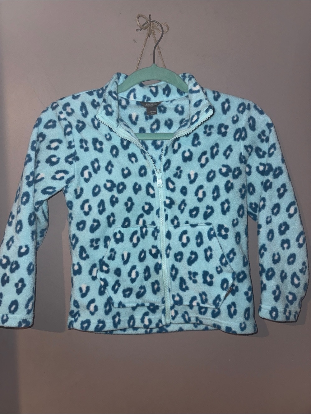 Girls Blue Leopard Print Fleece Zip Jacket